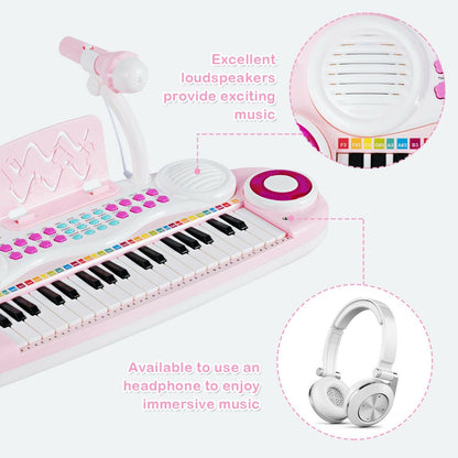 Multifunctional 37 Electric Keyboard Piano with Microphone, Pink