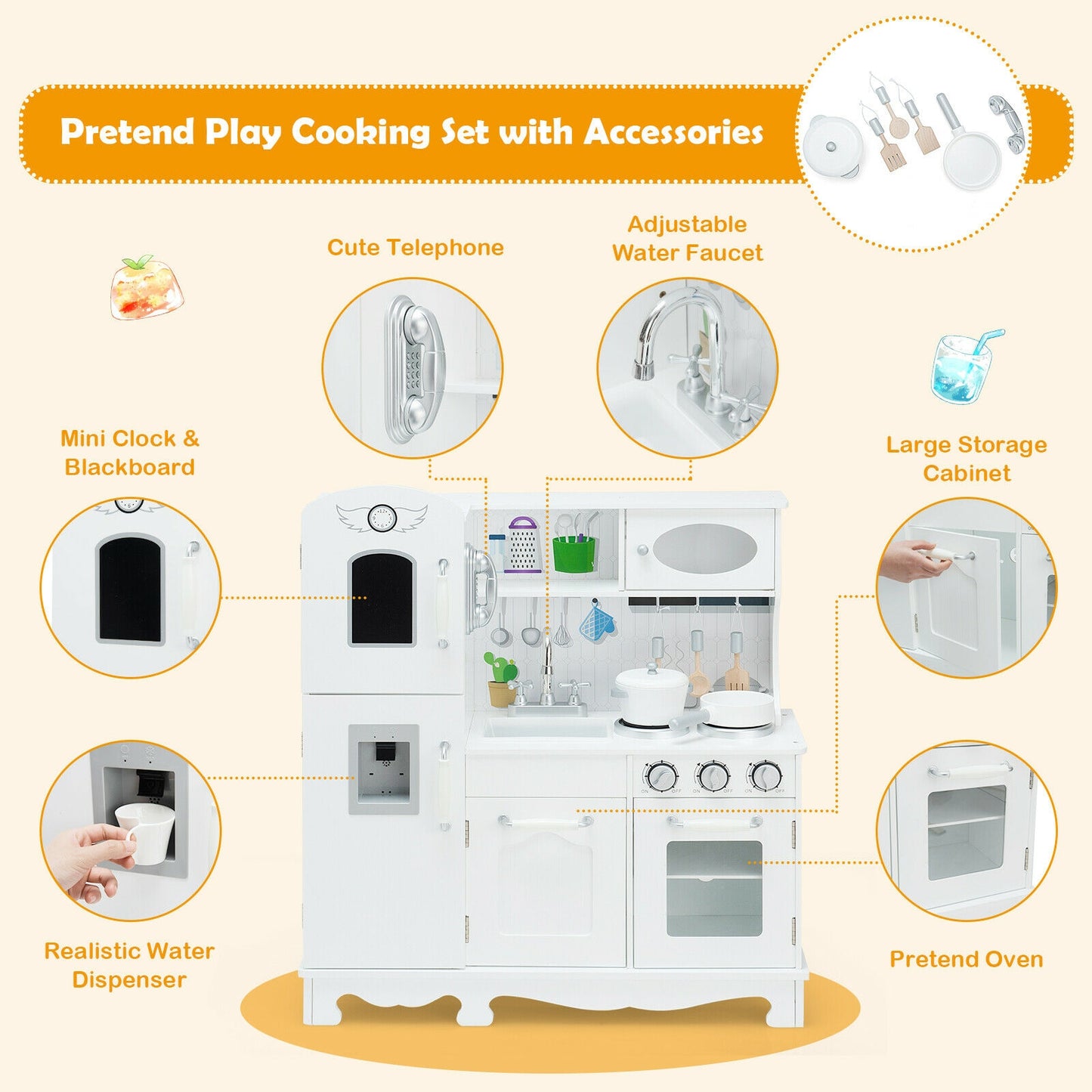 Kids Kitchen Pretend Play Cookware Set, White Play Kitchen Sets at Gallery Canada