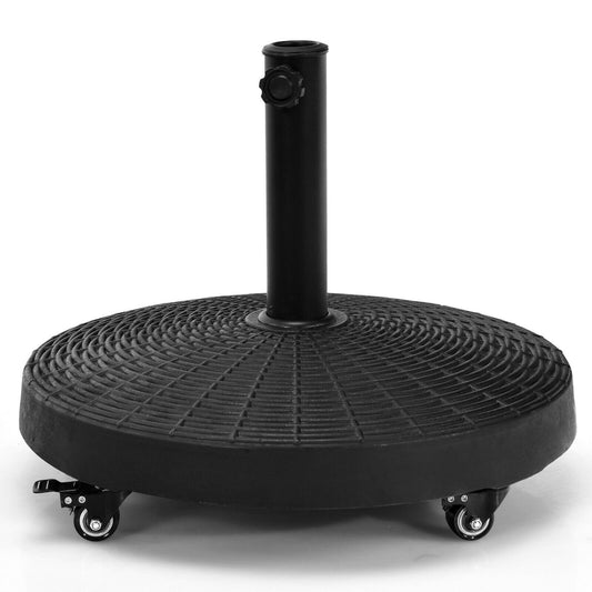 50 LBS Patio Wicker Style Resin Umbrella Base Stand Heavy Duty with Wheels, Black