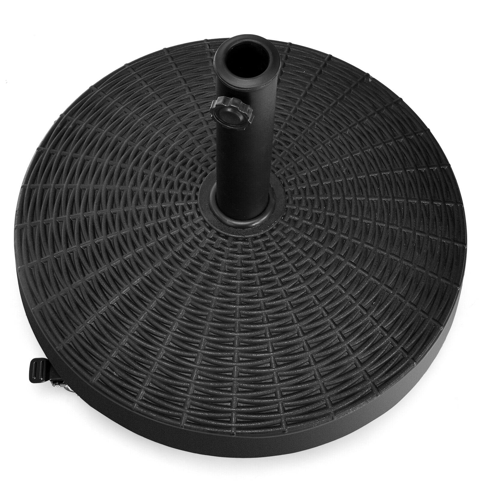 50 LBS Patio Wicker Style Resin Umbrella Base Stand Heavy Duty with Wheels, Black at Gallery Canada