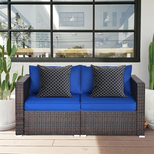 2 Pieces Patio Rattan Sectional Conversation Sofa Set, Navy Outdoor Sectionals Navy at Gallery Canada