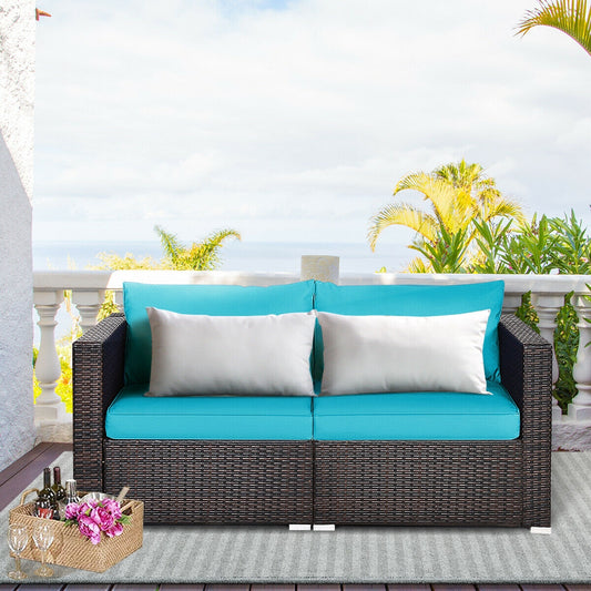Patio Rattan Sectional Conversation Sofa Set, Blue Outdoor Sectionals Blue at Gallery Canada