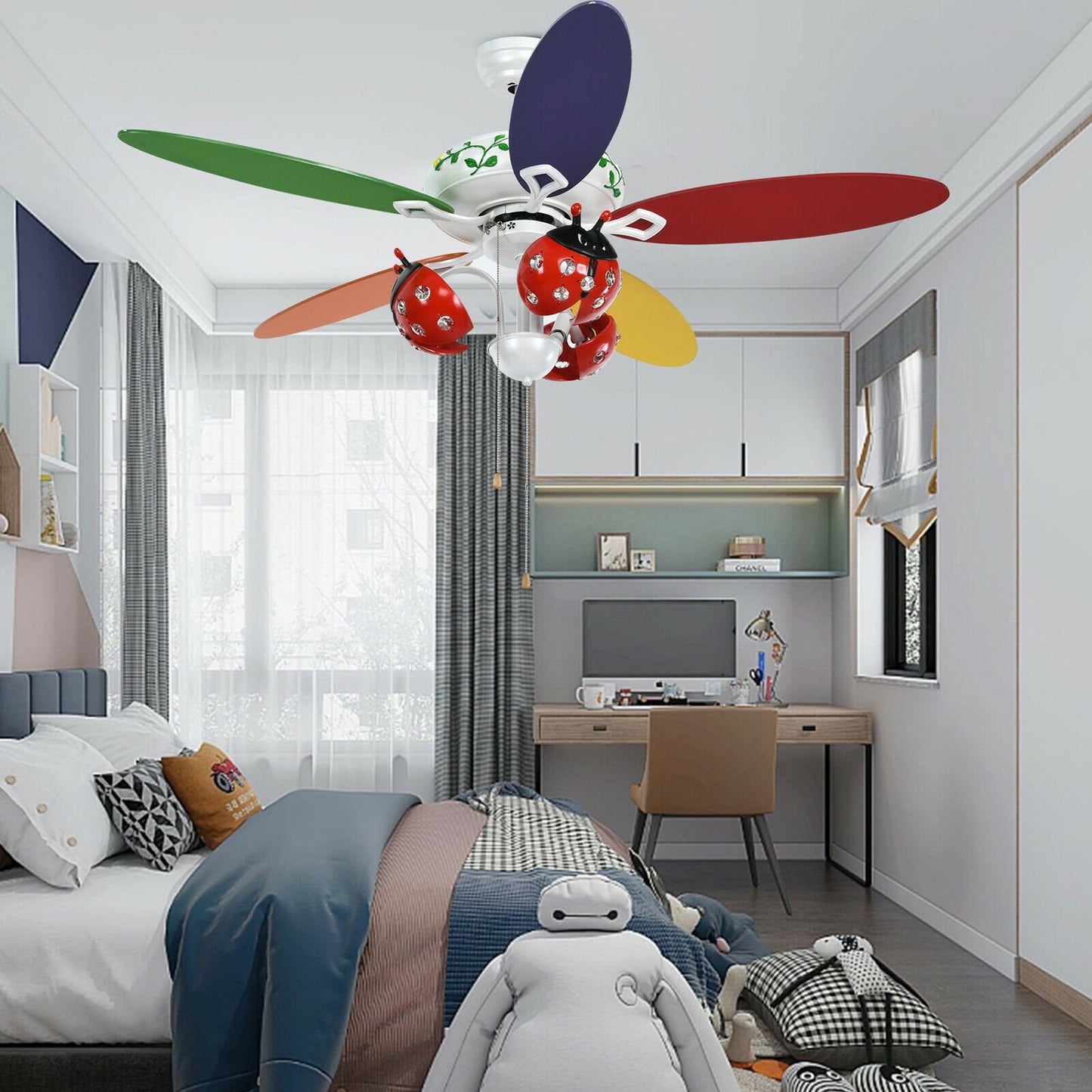 52 Inch Kids Ceiling Fan with Pull Chain Control, Multicolor