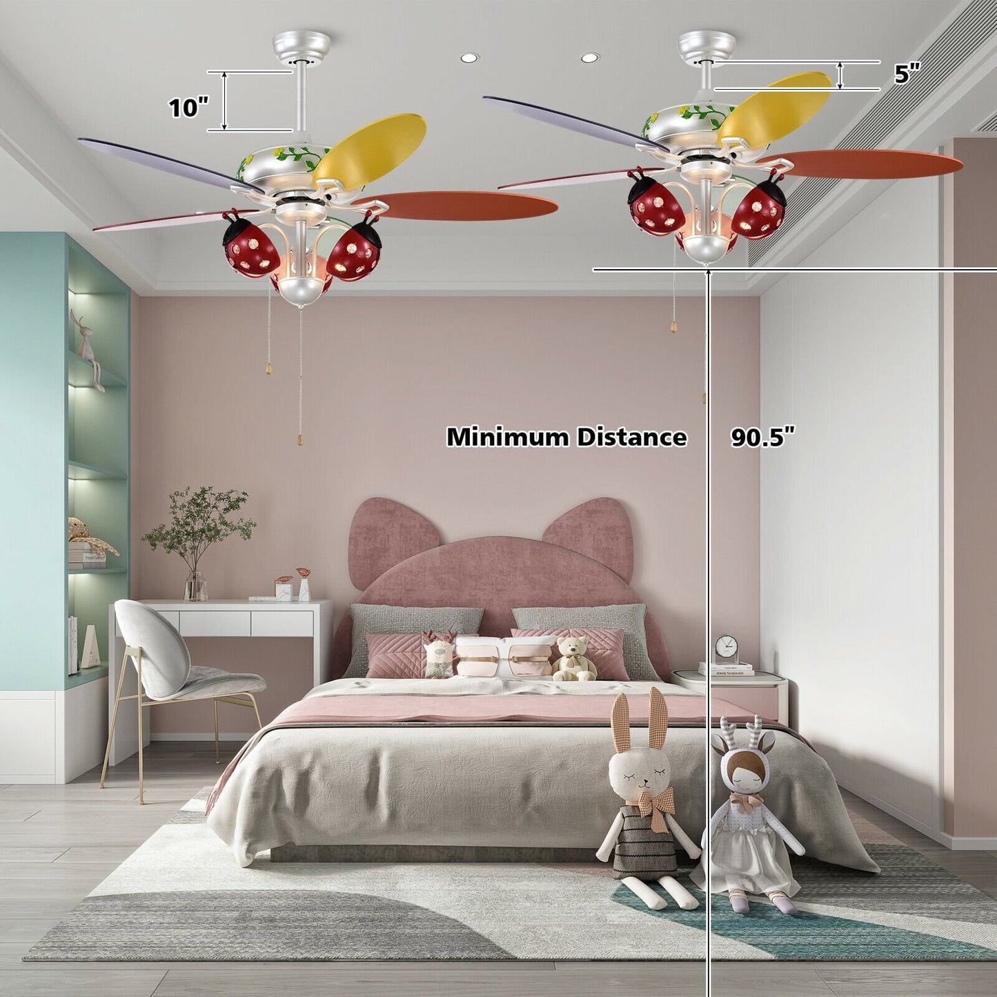 52 Inch Kids Ceiling Fan with Pull Chain Control, Multicolor