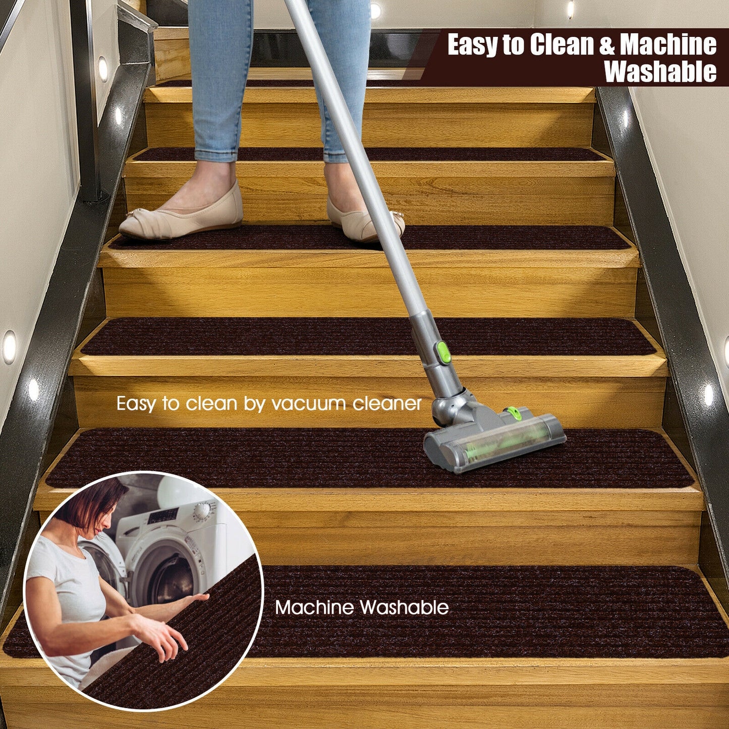 15 Pieces, 30 x 8 Inch, Slip Resistant Stair Treads, Brown