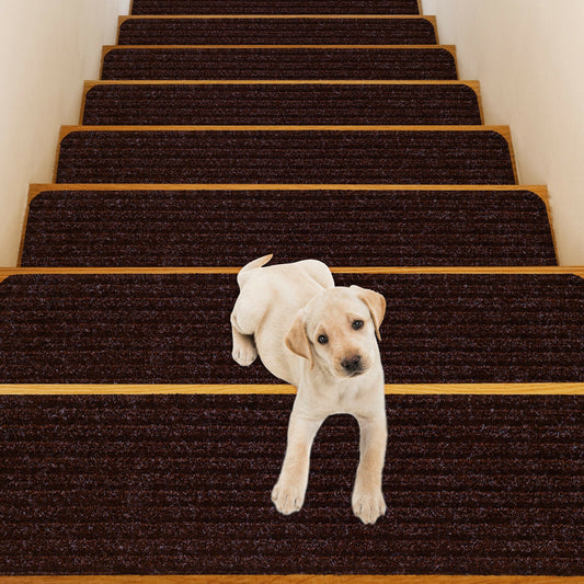 15 Pieces 30 x 8 Inch Slip Resistant Soft Stair Treads Carpet, Brown Rugs Brown at Gallery Canada