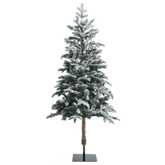 6 Feet Artificial Snow Flocked Pencil Christmas Tree with Warm White LED Lights, White at Gallery Canada