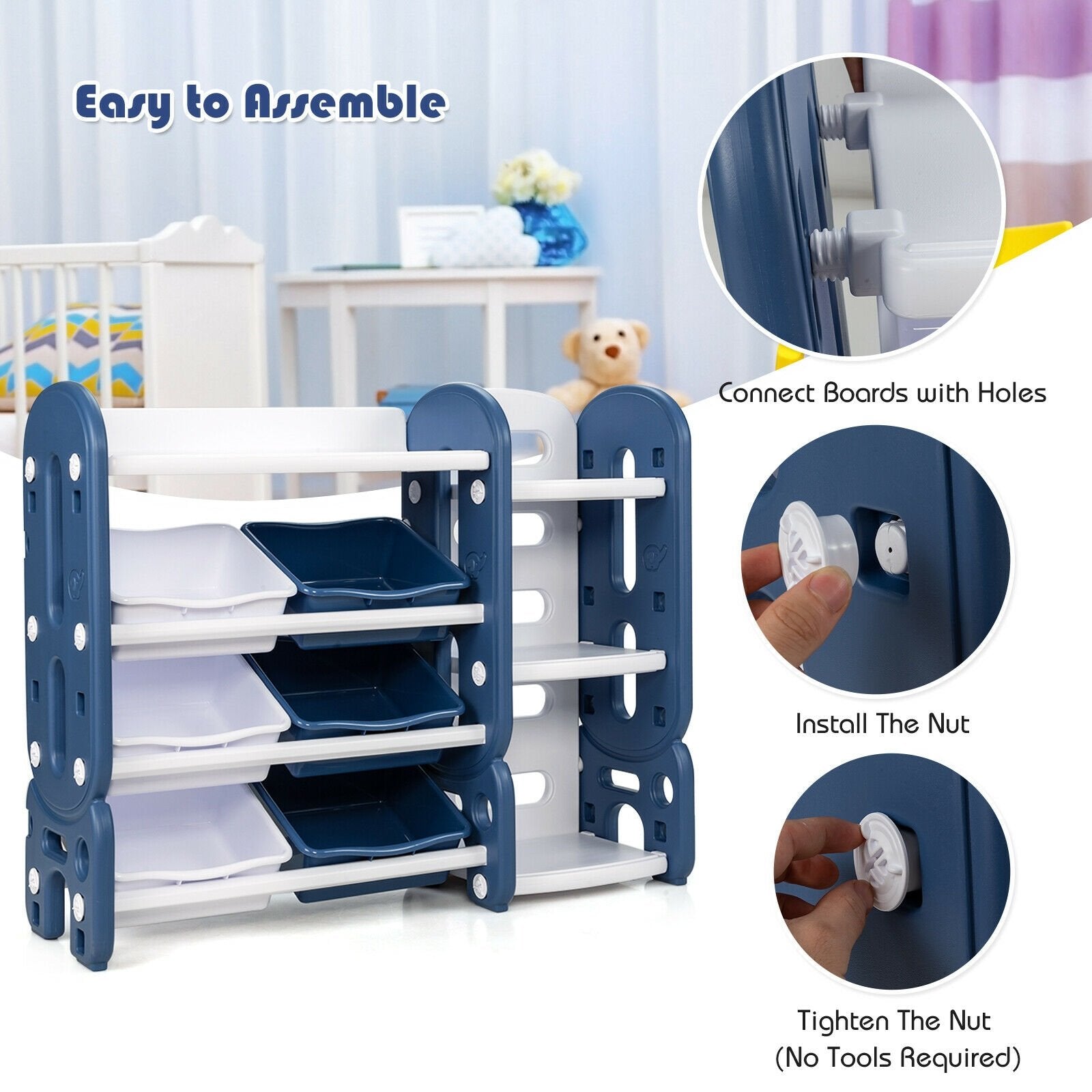 Kids Toy Storage Organizer with Bins and Multi-Layer Shelf for Bedroom Playroom, Blue at Gallery Canada