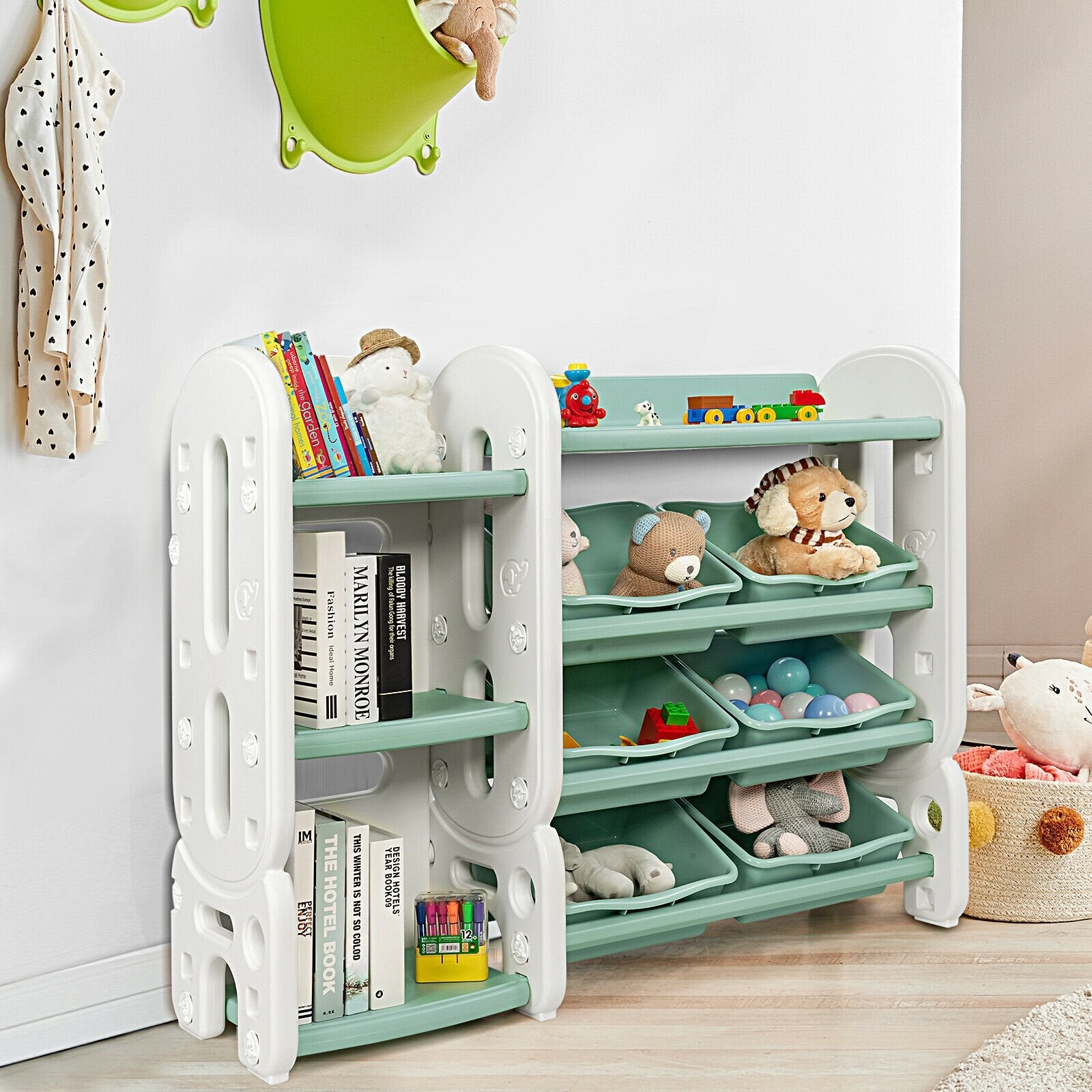 Kids Toy Storage Organizer with Bins and Multi-Layer Shelf for Bedroom Playroom, Green at Gallery Canada