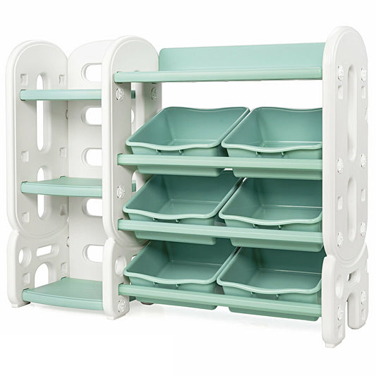 Kids Toy Storage Organizer with Bins and Multi-Layer Shelf for Bedroom Playroom, Green