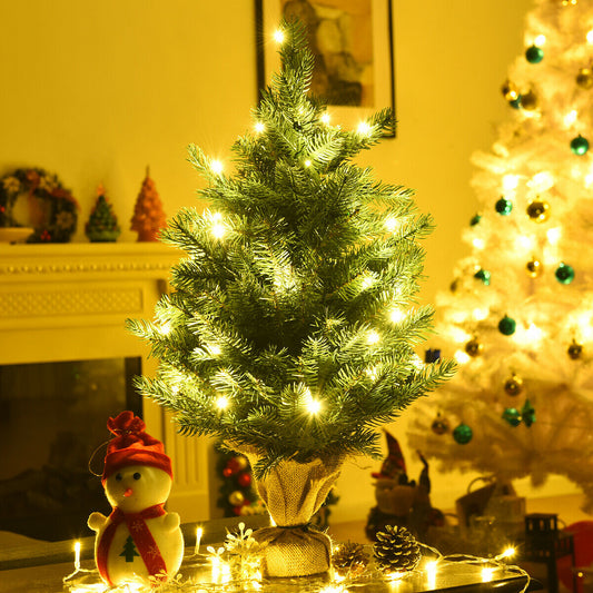 24 Inch Artificial Fir Christmas Tree With LED Lights, Green Christmas Tree Green at Gallery Canada