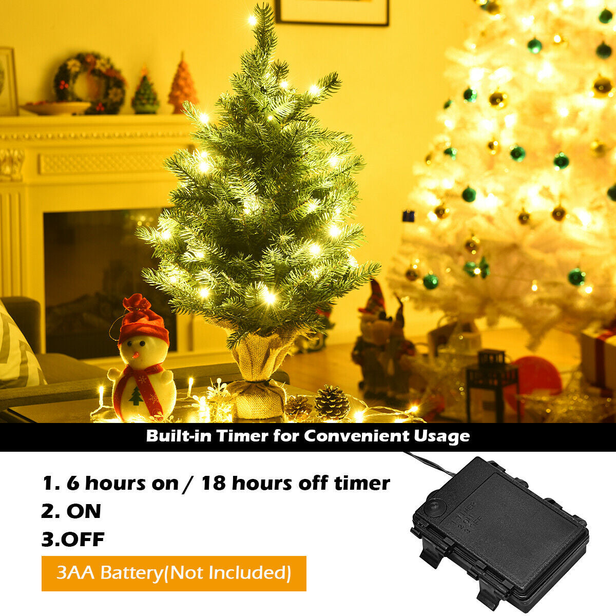 24 Inch Artificial Fir Christmas Tree With LED Lights, Green Christmas Tree at Gallery Canada