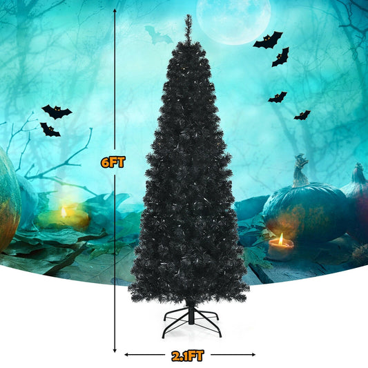 Pre-lit Christmas Halloween Tree with PVC Branch Tips and Warm White Lights-6', Black at Gallery Canada