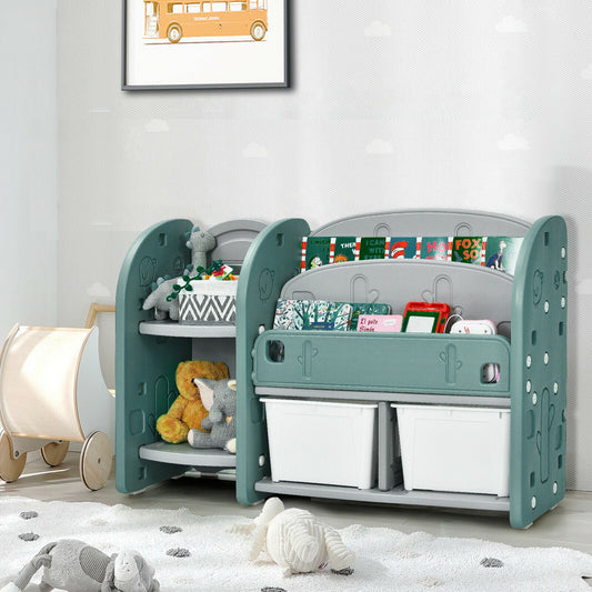 Kids Toy Storage Organizer, 2-Tier Bookshelf, Plastic Bins, Green Kids Storage Green at Gallery Canada
