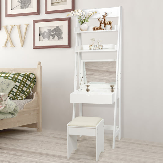 Modern 3-In-1 Vanity Set With Flip Top Mirror, 6 Makeup Organizers, White Makeup Vanities White at Gallery Canada