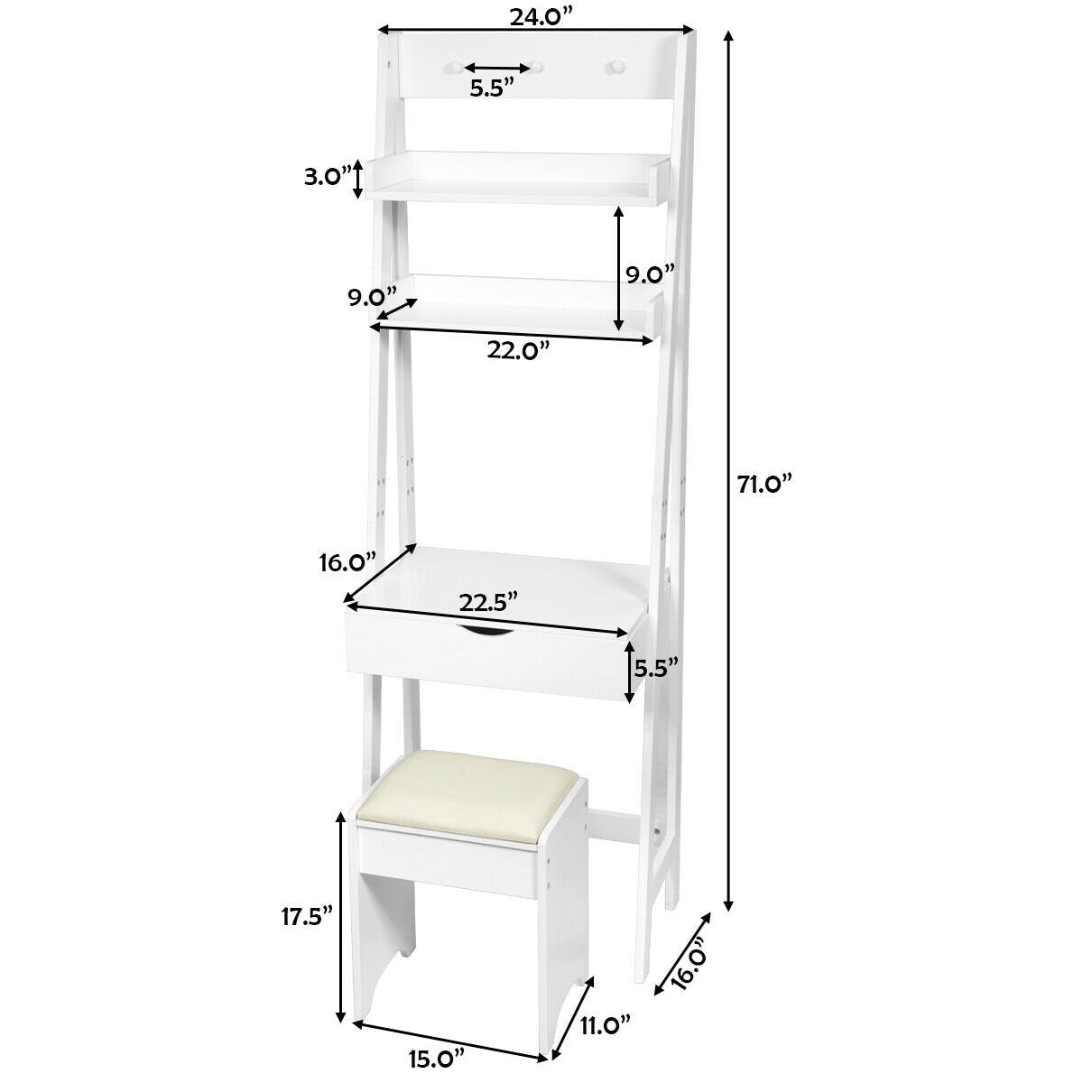 3-in-1 Modern Shelf Vanity Set with Flip Top Mirror and 6 Makeup Organizers, White at Gallery Canada