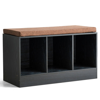 Shoe Bench with Padded Cushion and 3-Cube Storage Box, Black at Gallery Canada