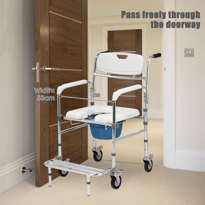Aluminum Medical Transport Commode Wheelchair Shower Chair , White at Gallery Canada