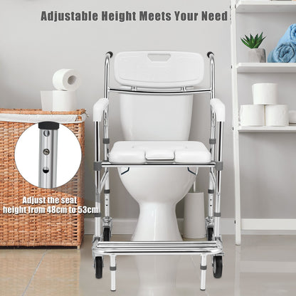 Aluminum Medical Transport Commode Wheelchair Shower Chair , White at Gallery Canada