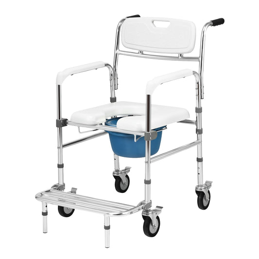Aluminum Medical Transport Commode Wheelchair Shower Chair , White