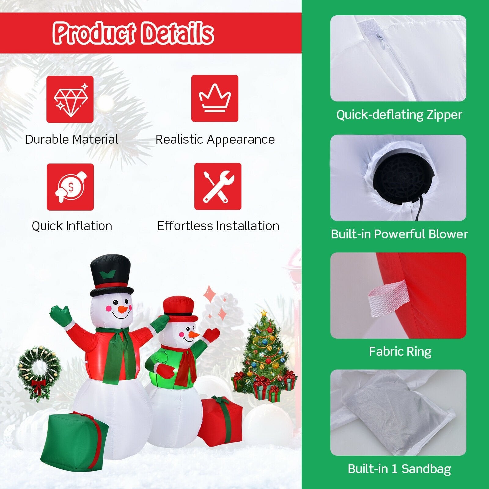 6 Feet Christmas Inflatable Snowmen Blow Up Christmas Decoration, White at Gallery Canada