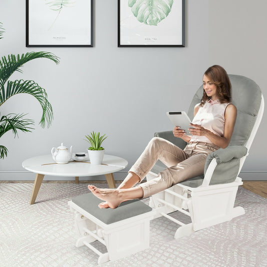 Wood Baby Glider Ottoman Set, Padded Armrests, Light Gray Recliners Light Gray at Gallery Canada