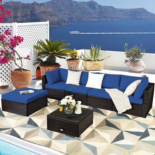 6-Piece Outdoor Patio Rattan Furniture Set, Blue Outdoor Sectionals Blue at Gallery Canada
