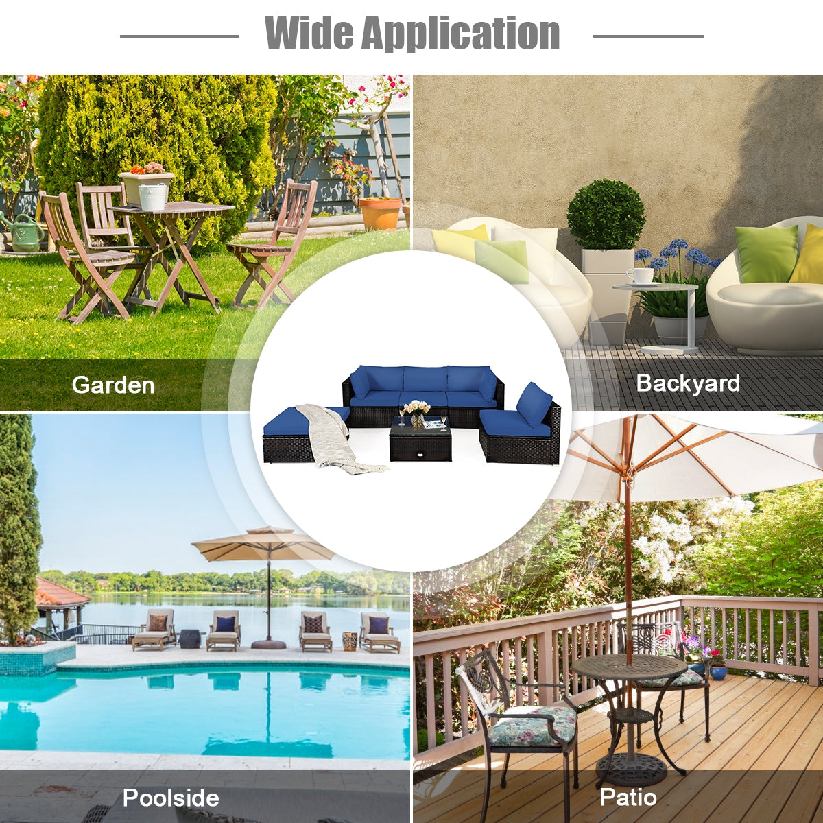 6-Piece Outdoor Patio Rattan Furniture Set, Blue Outdoor Sectionals at Gallery Canada