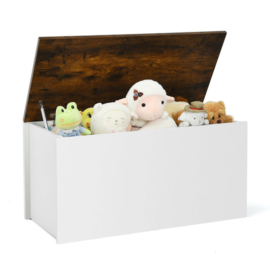 Flip-top Storage Chest with Self-hold Cover and Pneumatic Rod, White