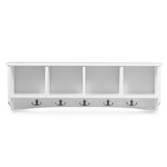 Wall-Mounted Storage Cabinet Hanging Entryway Shelf Coat Rack, White at Gallery Canada
