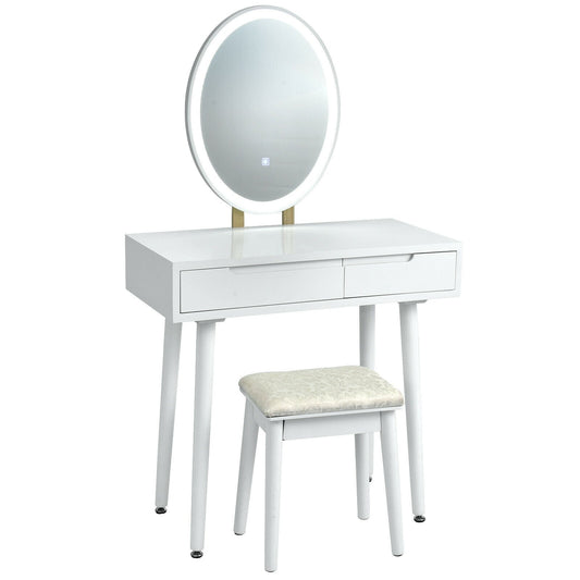 Touch Screen Vanity Makeup Table Stool Set, White
