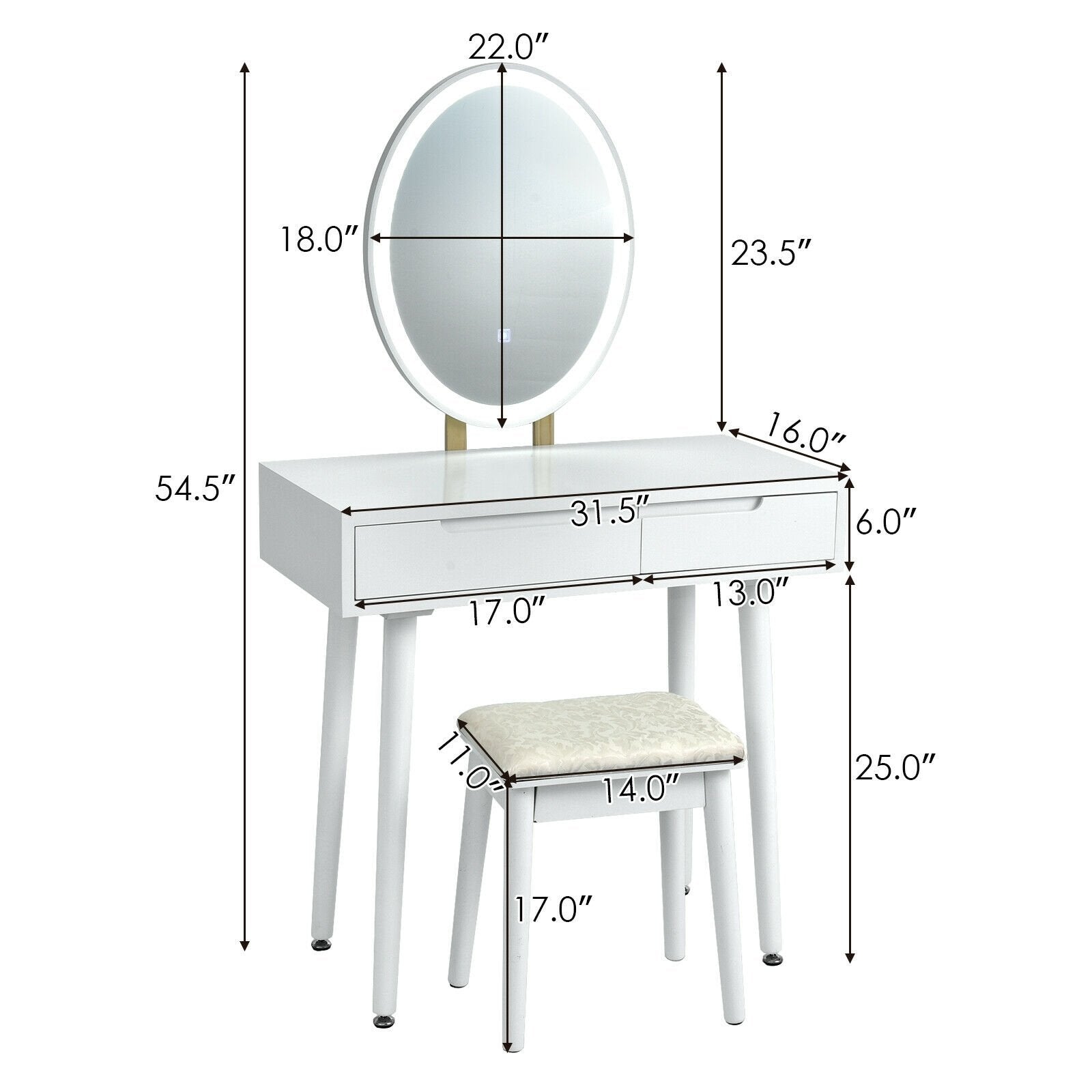 Touch Screen Vanity Makeup Table Stool Set, White at Gallery Canada
