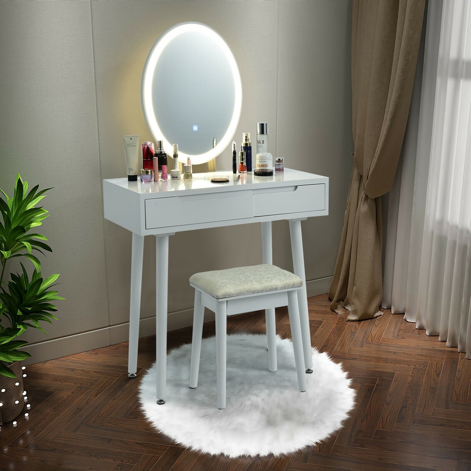 Touch Screen Vanity Makeup Table Stool Set, White at Gallery Canada