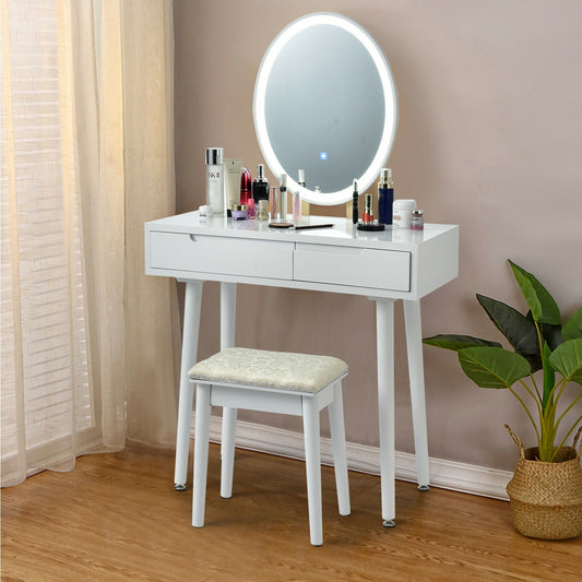 Touch Screen Vanity Makeup Table Stool Set, White Makeup Vanities White at Gallery Canada