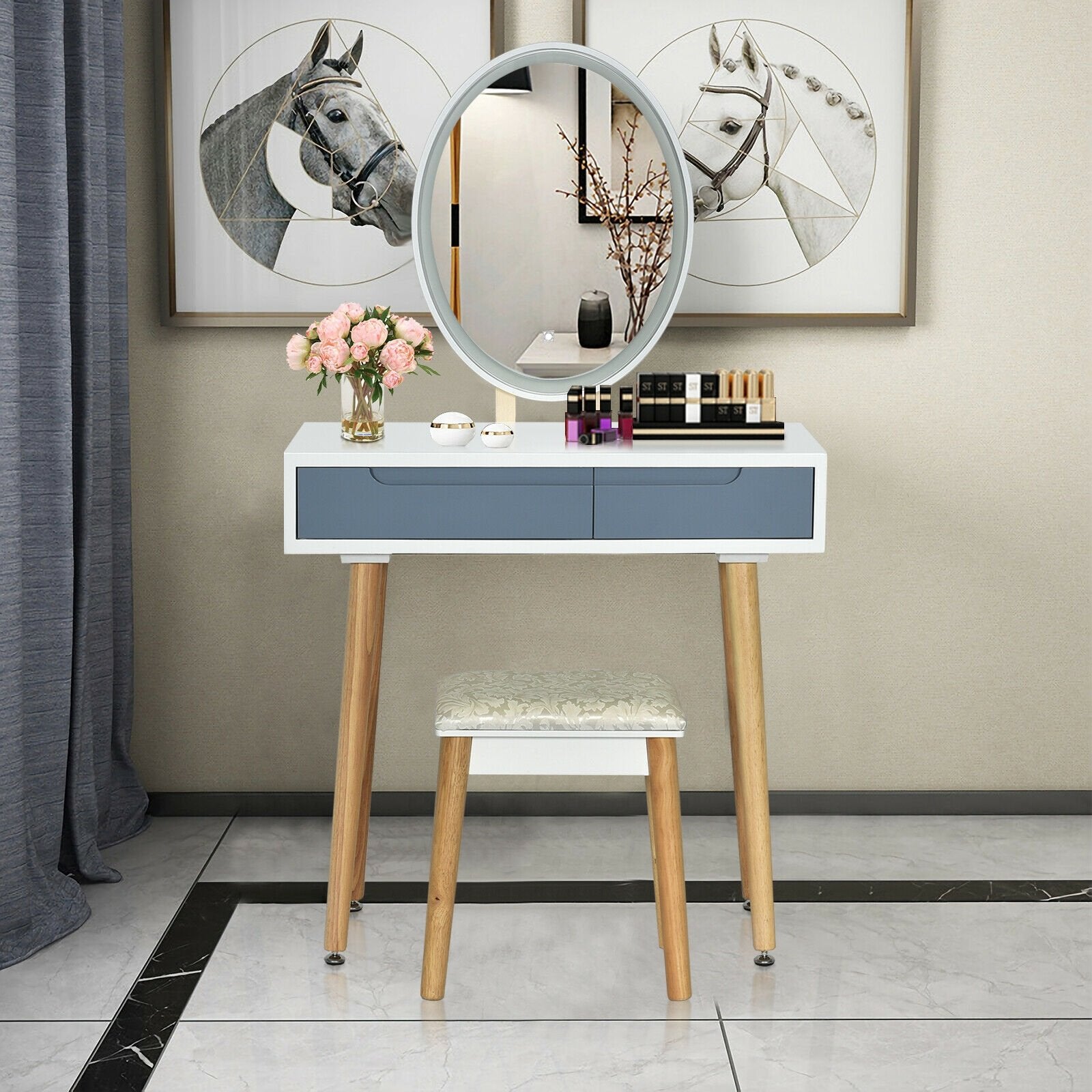 Touch Screen Vanity Makeup Table Stool Set, Gray at Gallery Canada