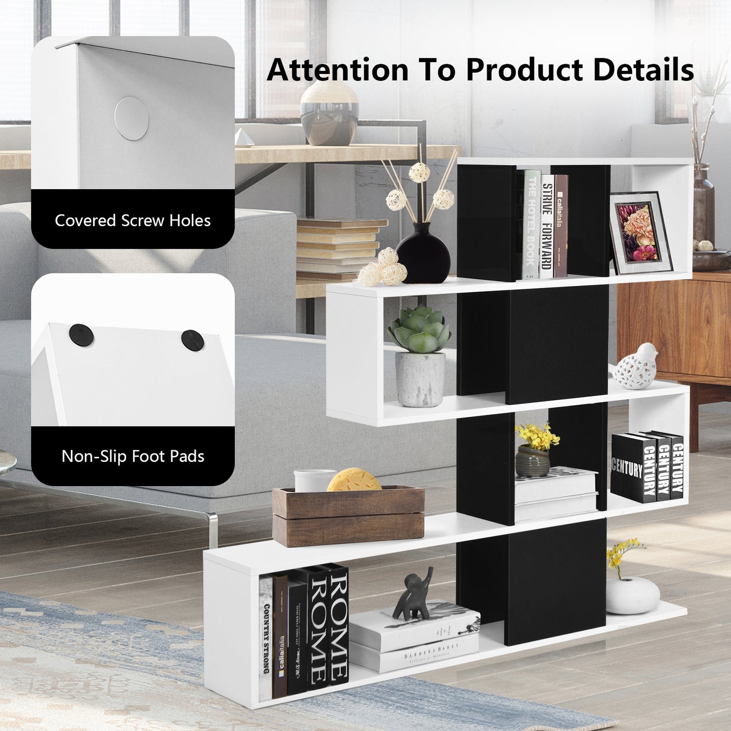 5-Tier Corner Ladder Bookcase With Storage Rack, White, Black Bookcases at Gallery Canada