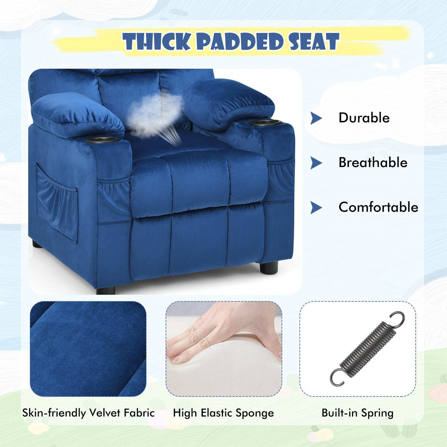 Kids Recliner Chair With Cup Holder, Footrest, Light Blue Kids Chairs & Seating at Gallery Canada