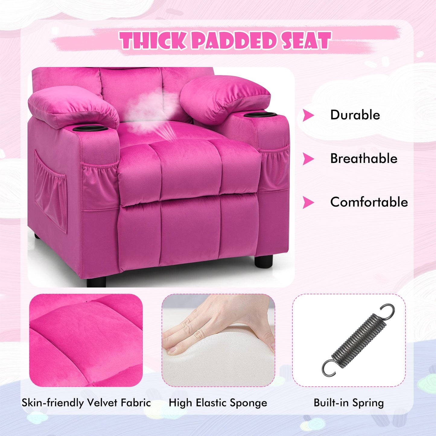 Kids Recliner Chair With Cup Holder, Footrest, Pink Kids Chairs & Seating at Gallery Canada