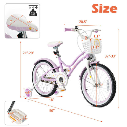 18 Inch Kids Adjustable Bike with Training Wheels, Purple at Gallery Canada
