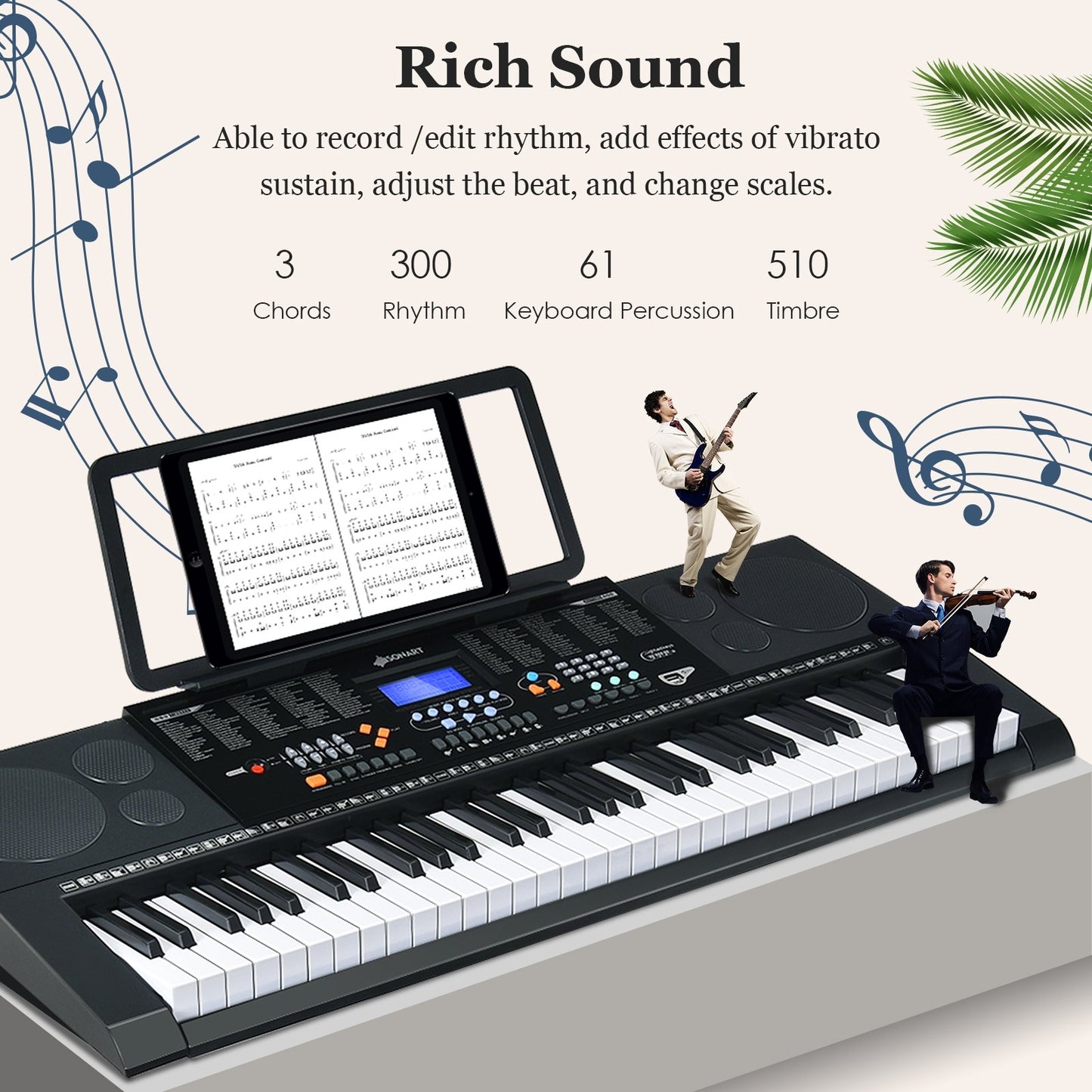 61-Key Electronic Keyboard Piano Set with Full Size Lighted Keys, Black at Gallery Canada