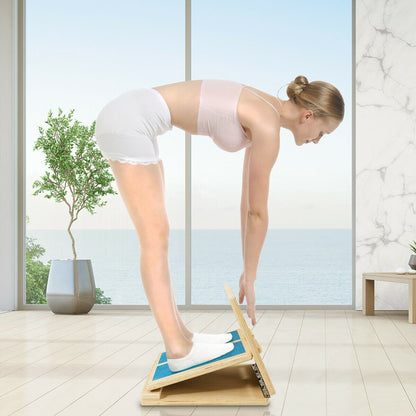 4-Level Adjustable Slant Board Wooden Calf Stretcher Incline Stretching, Blue