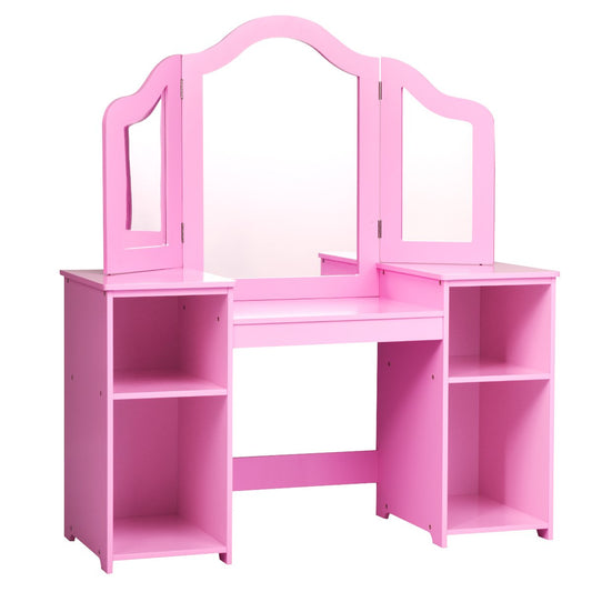 Kids Tri Folding Mirror Makeup Dressing Vanity Table Set, Pink