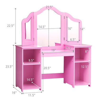 Kids Tri Folding Mirror Makeup Dressing Vanity Table Set, Pink at Gallery Canada