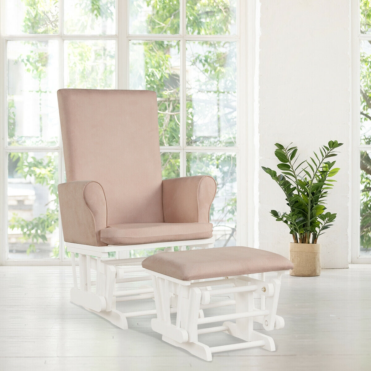 Wooden Nursery Glider Ottoman Cushion Set, Pink Recliners at Gallery Canada
