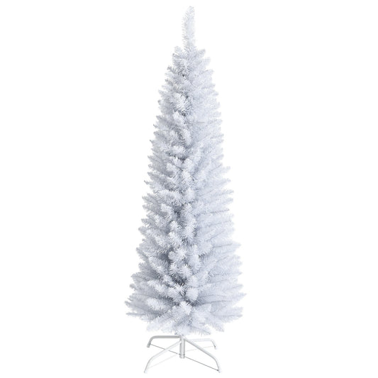 Slim Artificial Christmas Pencil Tree with PVC Needles and Folding Metal Stand-5', White