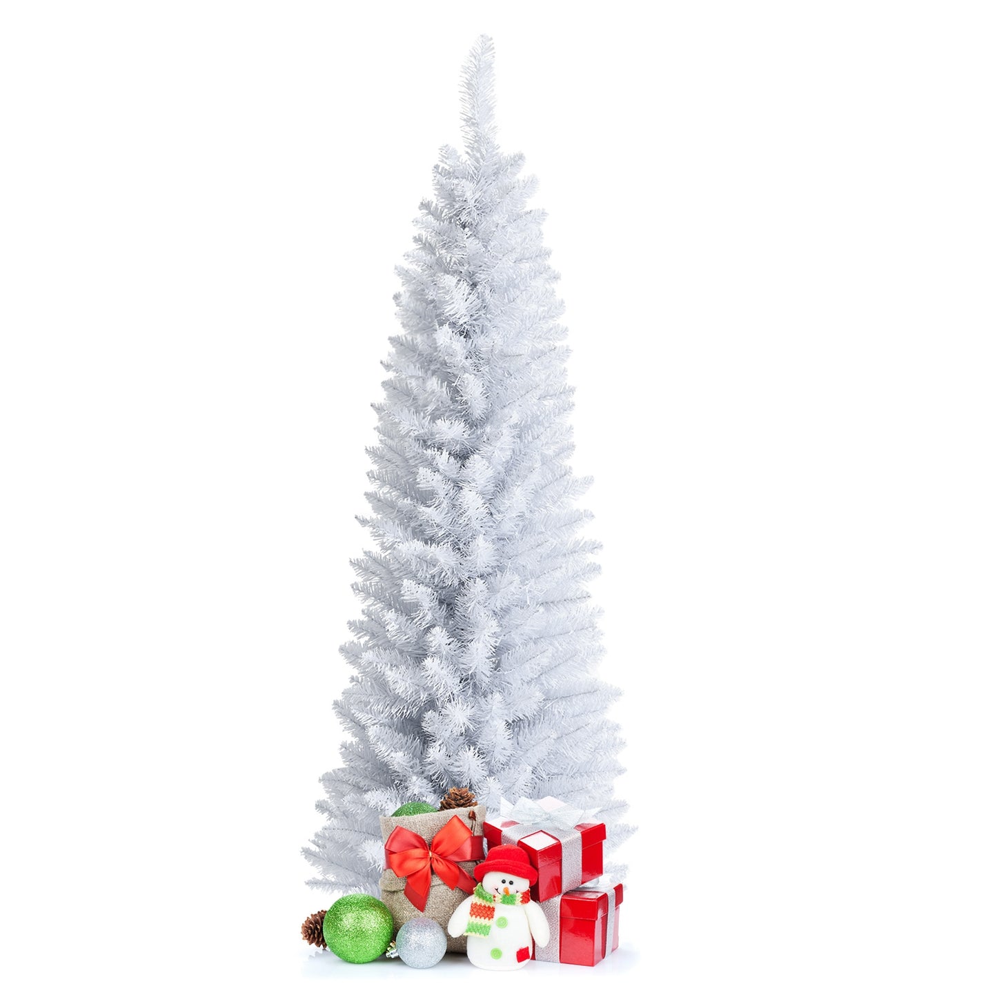 Slim Artificial Christmas Pencil Tree, PVC Needles, Folding Metal Stand, 5', White Christmas Tree at Gallery Canada
