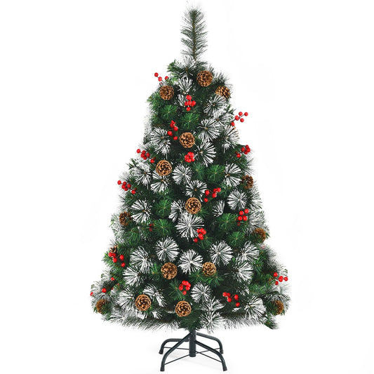 4 Feet Artificial Christmas Tree with Pine Cones and Red Berry Clusters, Green