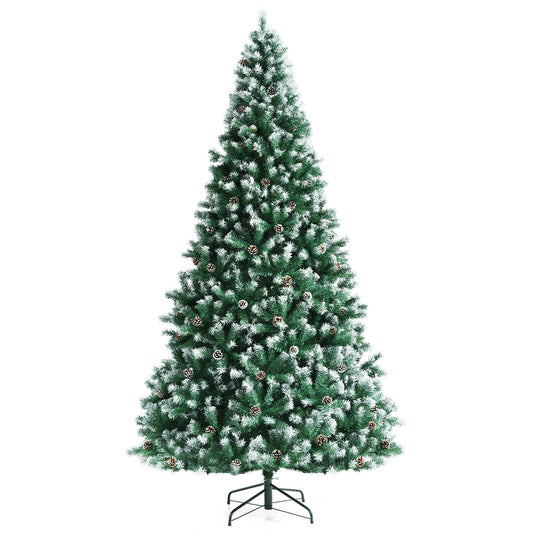 Artificial Snow Flocked Christmas Tree with Pine Cones, Green