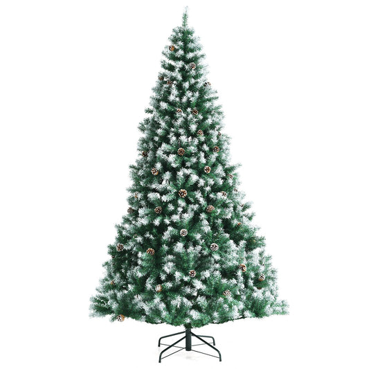 Artificial Snow Flocked Christmas Tree with Pine Cones, Green