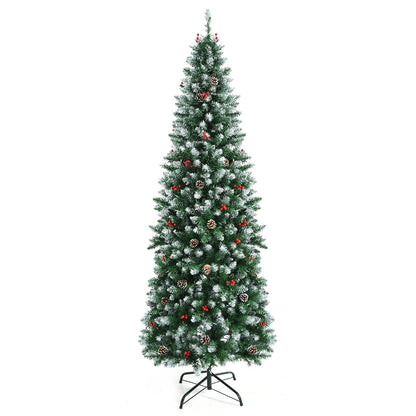 Pre-lit Artificial Pencil Christmas Tree with Pine Cones and Red Berries-7 ft, Green at Gallery Canada